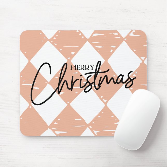 Modern hand painted diamond pattern Pink White Mouse Pad (With Mouse)