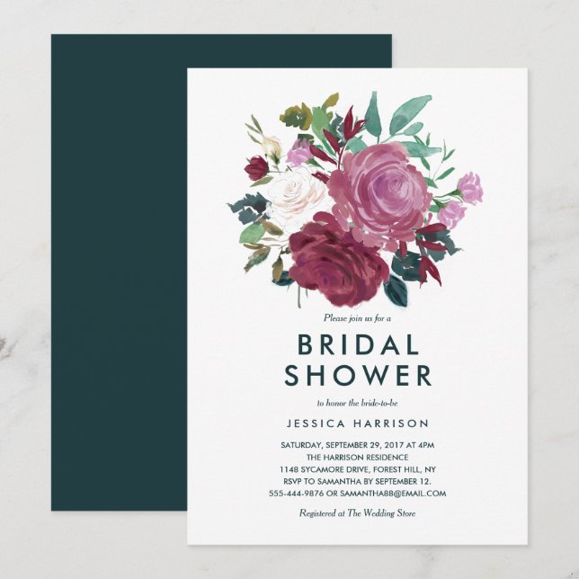 Modern Hand Painted Floral Bouquet Bridal Shower Invitation (Front/Back)