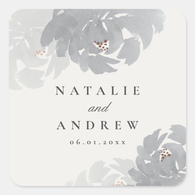 Modern Hand Painted Floral Wedding Square Sticker (Front)