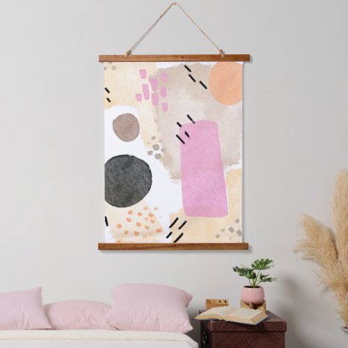 Modern hand painted pink orange brown abstract wat hanging tapestry