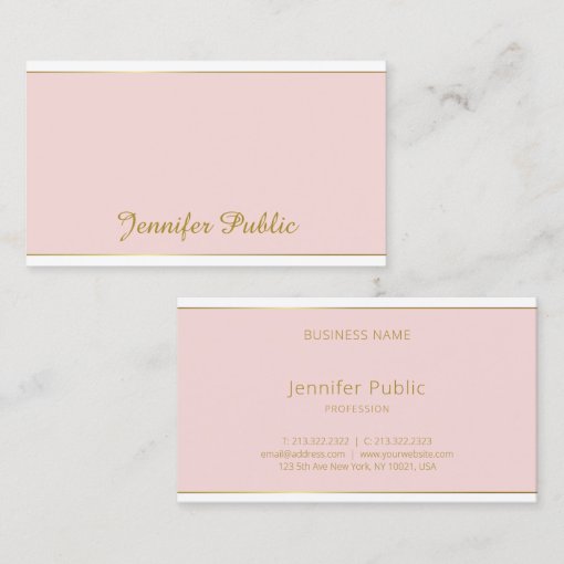 Modern Hand Script Blush Pink Gold Template Trendy Business Card | Zazzle