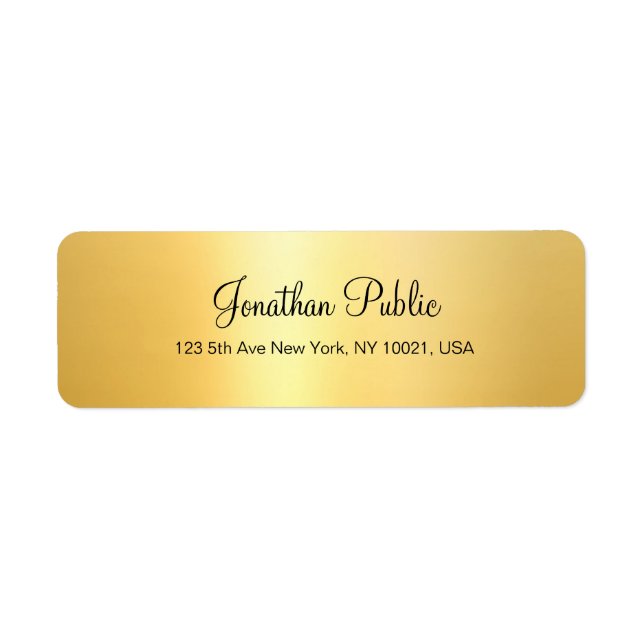 Modern Hand Script Calligraphy Faux Gold Elegant Label (Front)