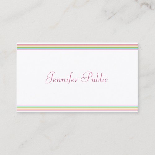 Modern Hand Script Colorful Stripes Template Business Card