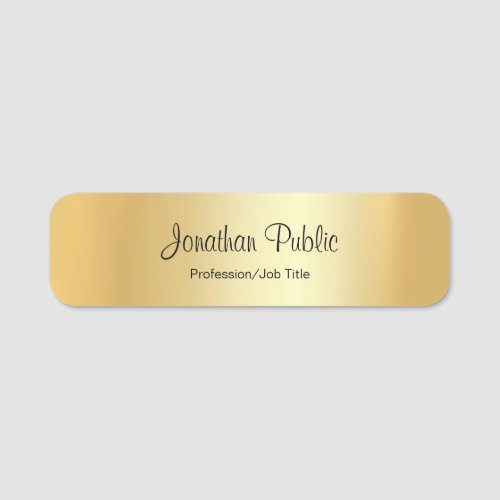 Modern Hand Script Custom Glamorous Gold Rectangle Name Tag