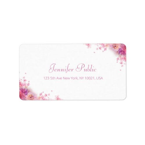 Modern Hand Script Elegant Watercolor Rose Flowers Label