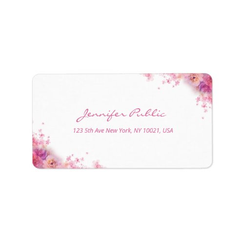 Modern Hand Script Elegant Watercolor Roses Flower Label