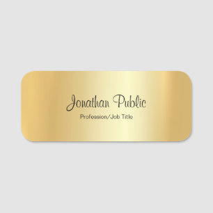 Modern Hand Script Glamour Gold Rounded Rectangle Name Tag