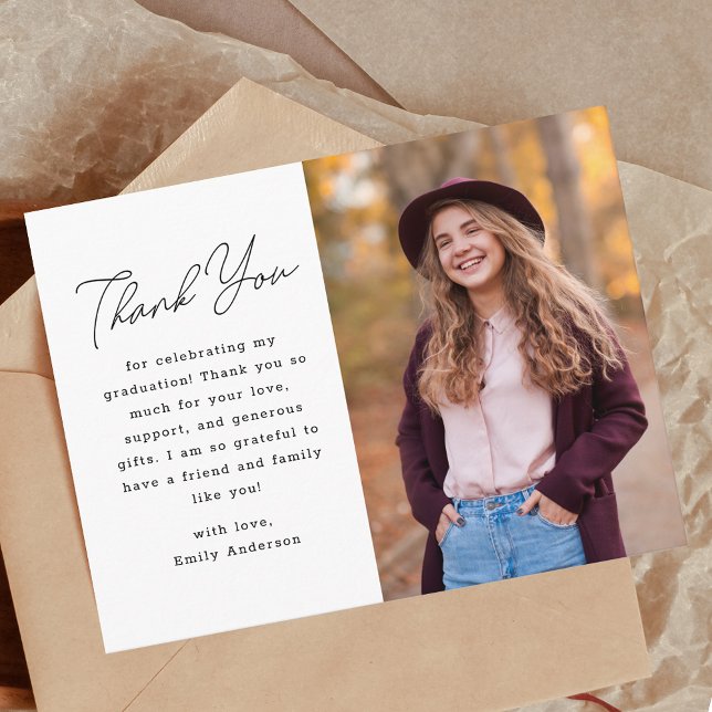 Modern Hand Script Graduation Photo Thank You Postcard (Creator Uploaded)