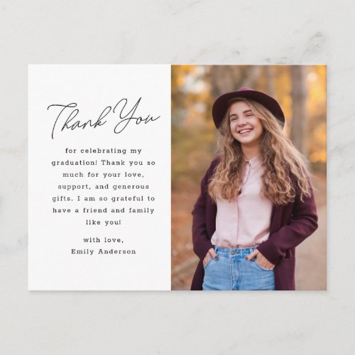 Modern Hand Script Graduation Photo Thank You Postcard