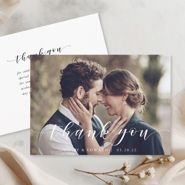 Modern Hand Script Photo Wedding Thank You Card (Creator Uploaded)