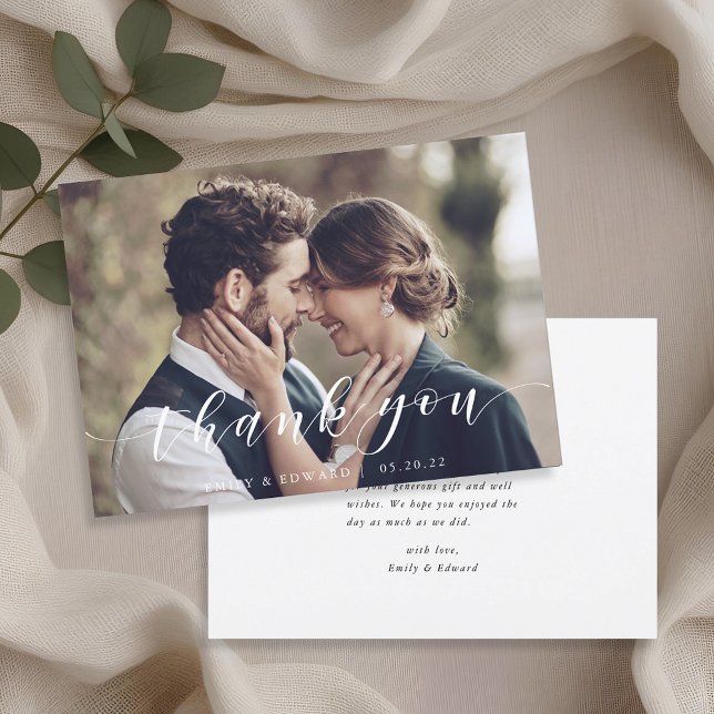 Modern Hand Script Photo Wedding Thank You Card (Creator Uploaded)