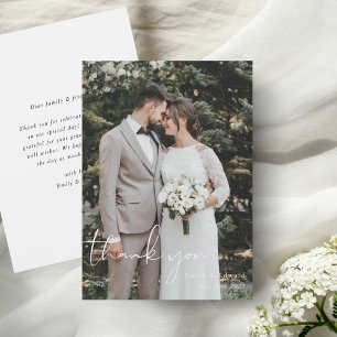 Modern Hand Script Photo Wedding Thank You Card
