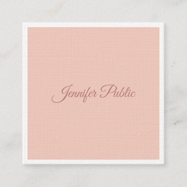 Modern Hand Script Template Elegant Premium Linen Square Business Card (Front)