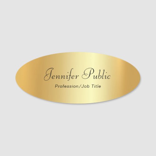 Modern Hand Script Text Elegant Gold Template Oval Name Tag