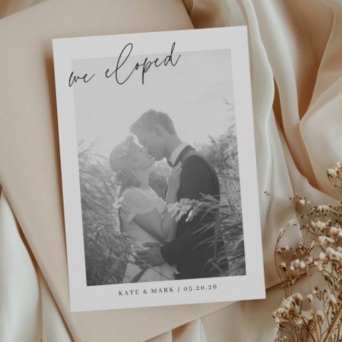 Wedding announcements - Pink Dramatic personalized gifts for you Modern hand script we eloped photo announcement