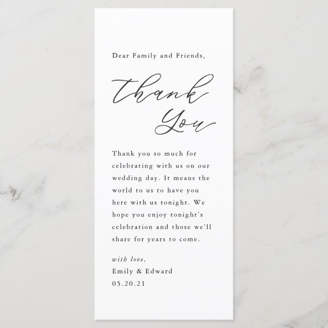 Modern Hand Script Wedding Place Setting Thank You Menu