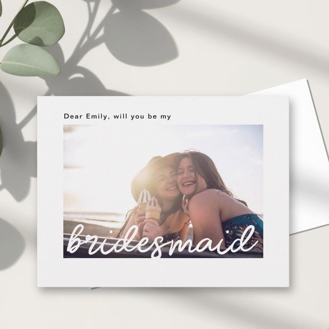 Modern Hand Script Will You Be My Bridesmaid Invitation Postcard (Creator Uploaded)