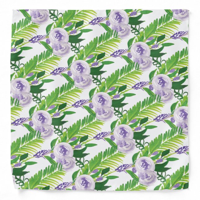 Modern Hand Watercolor Purple Poppy Florals Bandana (Front)