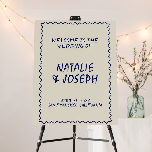 Modern Hand Written Brush Retro Wedding Welcome Foam Board (In Situ (Stand))