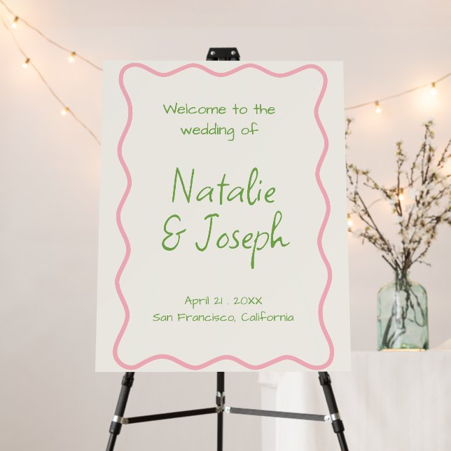 Modern Hand Written Colorful Retro Wedding Welcome Foam Board (In Situ (Stand))