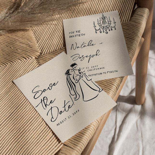 Modern Hand Written Drawn Couple Wedding Fun Save The Date (Creator Uploaded)