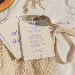 Modern Hand Written Drawn Funky Quirky Wedding  Menu<br><div class="desc">A vintage retro funky modern blue and cream wedding dinner menu. Which features chic template design of creamy milky background and blue hand written typography. With Hand drawn knife and fork and a plate with hand drawn whimsical frame on the back. A Perfect and matching with the whole suite.</div>