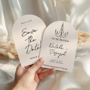 Modern Hand Written Drawn Retro Arched Wedding Save The Date