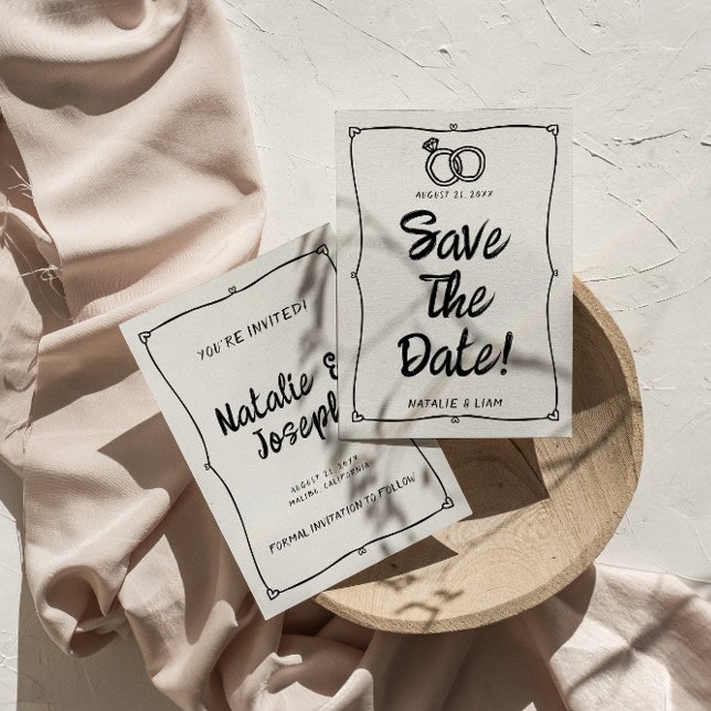 Modern Hand Written Drawn Retro Frame Wedding     Save The Date (Creator Uploaded)