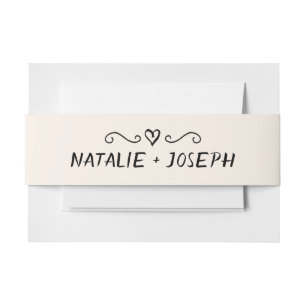 Modern Hand Written Drawn Retro Quirky Wedding Invitation Belly Band