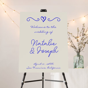 Modern Hand Written Drawn Retro Wedding Welcome Foam Board