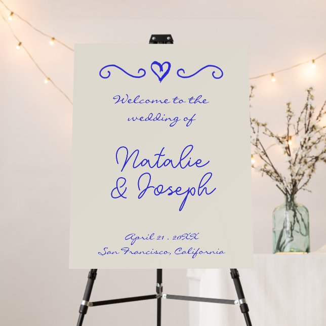 Modern Hand Written Drawn Retro Wedding Welcome Foam Board (In Situ (Stand))