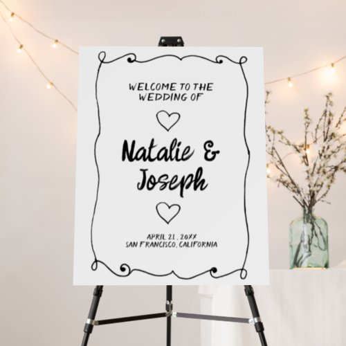 Modern Hand Written Drawn Retro Wedding Welcome Foam Board