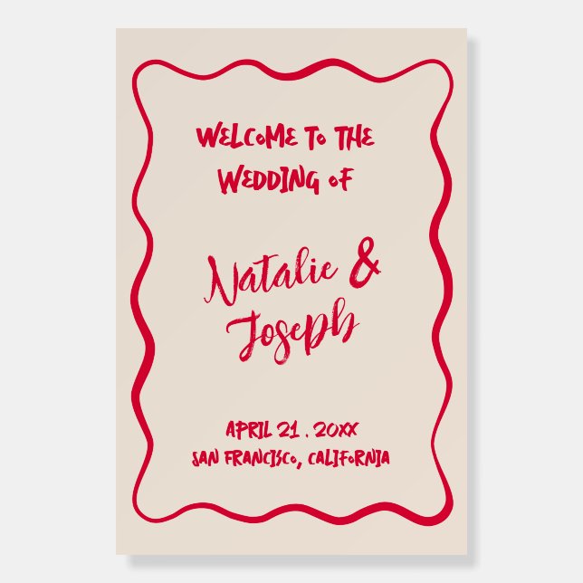 Modern Hand Written Marker Retro Wedding Welcome Foam Board (Front)