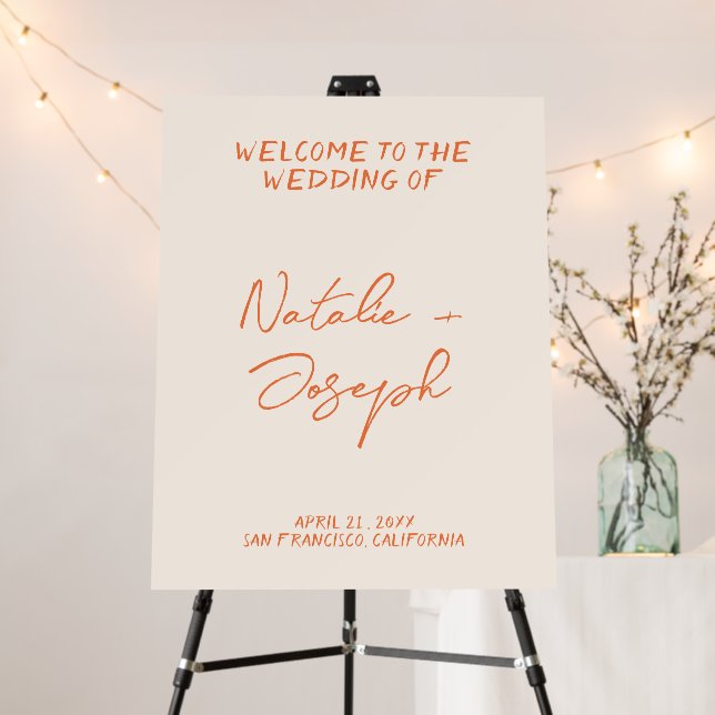 Modern Hand Written Retro Bright Wedding Welcome Foam Board (In Situ (Stand))