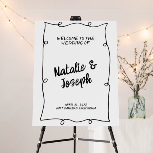 Modern Hand Written Retro Frame Wedding Welcome Foam Board