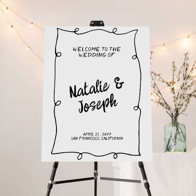 Modern Hand Written Retro Frame Wedding Welcome Foam Board (In Situ (Stand))