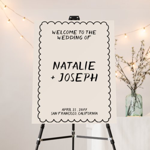 Modern Hand Written Retro Frame Wedding Welcome Foam Board