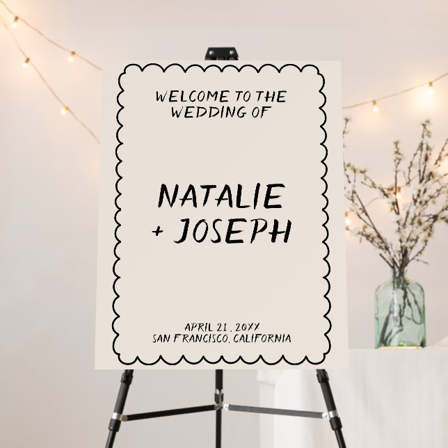 Modern Hand Written Retro Frame Wedding Welcome Foam Board (In Situ (Stand))