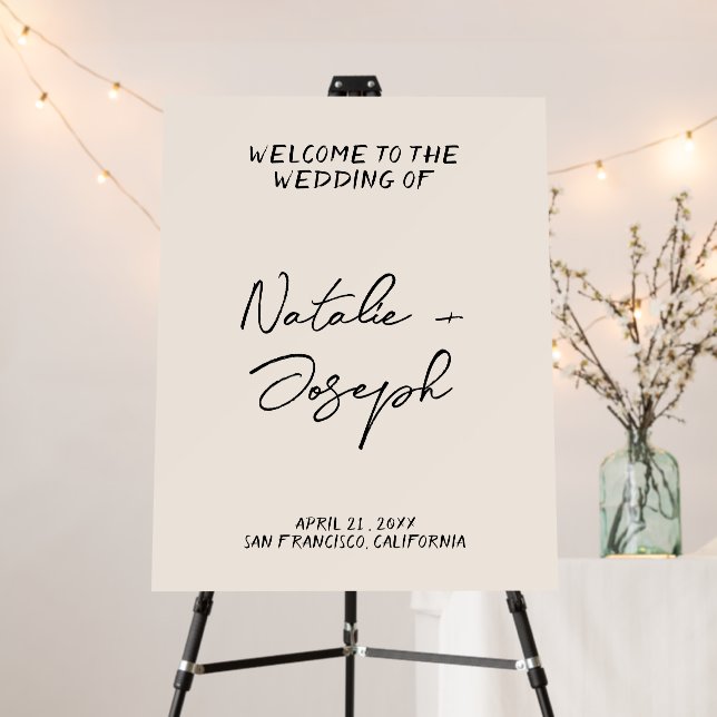 Modern Hand Written Retro Unique Wedding Welcome Foam Board (In Situ (Stand))