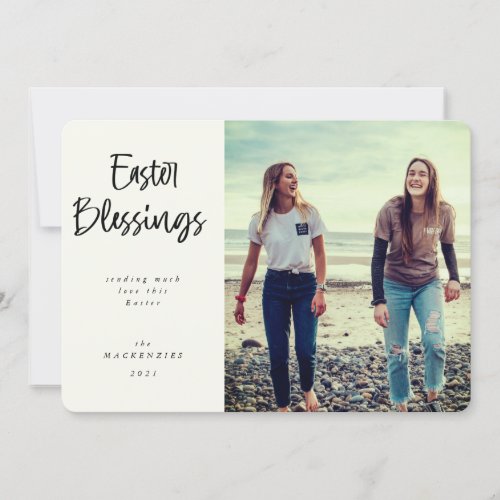 Modern Hand Written Script Easter Blessings Photo Holiday Card