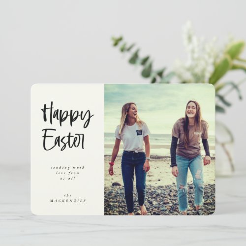 Modern Hand Written Script Happy Easter Photo Holiday Card