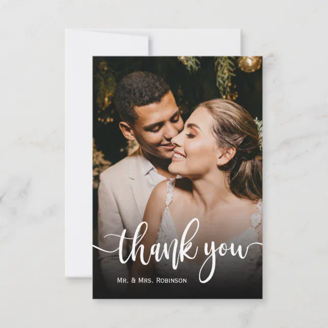 Modern Hand Written Script Wedding Photo Thank You Card | Zazzle