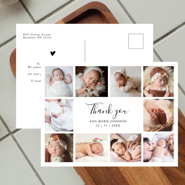 Modern Handlettering 10 Photo Baby Shower Thank Holiday Postcard (Creator Uploaded)