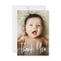 Modern Handlettering 2 Photos Small Baby Shower Thank You Card