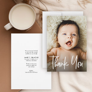 Modern Handlettering Baby Photo Thank you Card