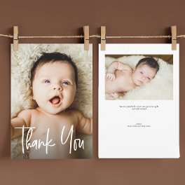Modern Handlettering Custom 2 Photos Baby Shower Thank You Card