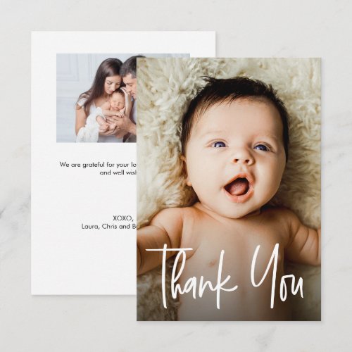 Modern Handlettering Custom 2 photos small  Thank You Card