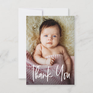 Modern Handlettering Custom Baby Girl Shower Photo Thank You Card