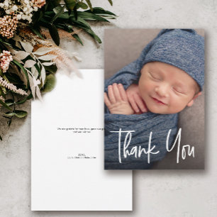 Modern Handlettering Custom Baby Shower Boy Photo Thank You Card