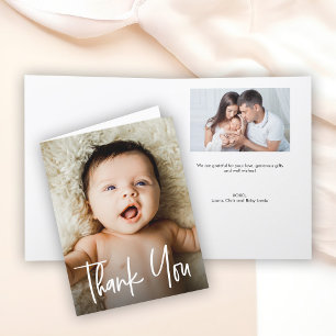 Modern Handlettering Custom Baby Shower Photo Letterpress Thank You Card